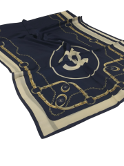 C DESEN KEMERLİ  VUAL İPEK ŞAL LACİVERT KREM