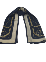 C DESEN KEMERLİ  VUAL İPEK ŞAL LACİVERT KREM