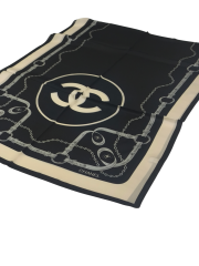 C DESEN KEMERLİ  VUAL İPEK ŞAL SİYAH KREM