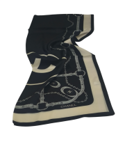 C DESEN KEMERLİ  VUAL İPEK ŞAL SİYAH KREM