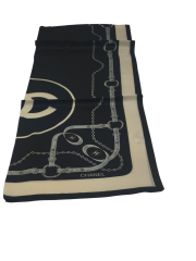 C DESEN KEMERLİ  VUAL İPEK ŞAL SİYAH KREM