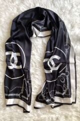 C DESEN KEMERLİ  VUAL İPEK ŞAL SİYAH KREM