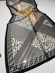 FENDİ VUAL İPEK ŞAL  TAŞ DESEN SİYAH GRİ