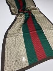 GUCCİ KÜÇÜK G DESEN  VUAL İPEK ŞAL KAHVERENGİ