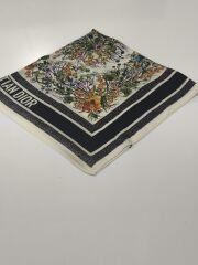 DİOR VUAL İPEK ŞAL ÇİÇEKLİ DESENLİ  BEYAZ SİYAH YEŞİL TURUCU