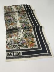 DİOR VUAL İPEK ŞAL ÇİÇEKLİ DESENLİ  BEYAZ SİYAH YEŞİL TURUCU