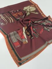 HERMES VUAL İPEK ŞAL KEMER DESENLİ BORDO