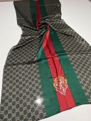 GUCCİ AMBLEM DESEN VUAL İPEK ŞAL SİYAH