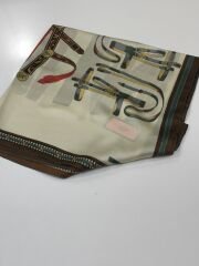 VUAL İPEK ŞAL KEMER DESENLİ KREM KAHVE