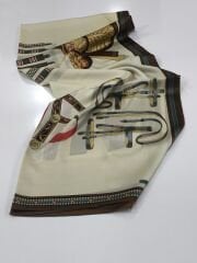 HERMES VUAL İPEK ŞAL KEMER DESENLİ KREM KAHVE