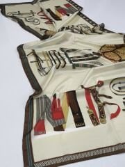 HERMES VUAL İPEK ŞAL KEMER DESENLİ KREM KAHVE