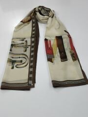 HERMES VUAL İPEK ŞAL KEMER DESENLİ KREM KAHVE