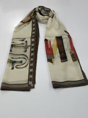 VUAL İPEK ŞAL KEMER DESENLİ KREM KAHVE