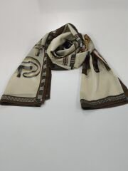 VUAL İPEK ŞAL KEMER DESENLİ KREM KAHVE