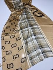 GUCCİ  VUAL İPEK ŞAL EKOSE DESEN GOLD KREM