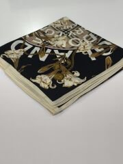 VUAL İPEK ŞAL ÇİÇEK EKOSE DESEN  SİYAH KREM