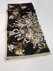 VUAL İPEK ŞAL ÇİÇEK EKOSE DESEN  SİYAH KREM