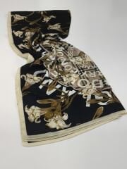 BURBERRY  VUAL İPEK ŞAL ÇİÇEK EKOSE DESEN  SİYAH KREM