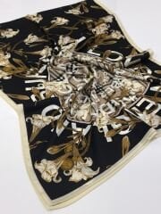 BURBERRY  VUAL İPEK ŞAL ÇİÇEK EKOSE DESEN  SİYAH KREM
