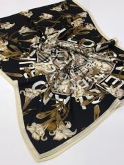 VUAL İPEK ŞAL ÇİÇEK EKOSE DESEN  SİYAH KREM