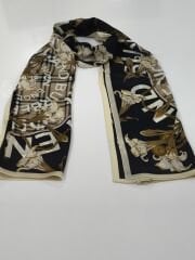 BURBERRY  VUAL İPEK ŞAL ÇİÇEK EKOSE DESEN  SİYAH KREM