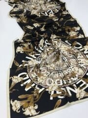 BURBERRY  VUAL İPEK ŞAL ÇİÇEK EKOSE DESEN  SİYAH KREM