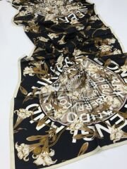 VUAL İPEK ŞAL ÇİÇEK EKOSE DESEN  SİYAH KREM