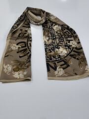BURBERRY  VUAL İPEK ŞAL ÇİÇEK EKOSE DESEN  VİZON SİYAH
