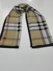BURBERRY  VUAL İPEK ŞAL SİYAH BEYAZ GOLD