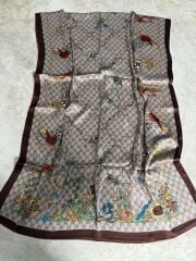 GUCCİ VUAL İPEK ŞAL ÇİÇEKLİ  G BASKILI KAHVERENGİ YEŞİL