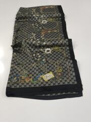 GUCCİ VUAL İPEK ŞAL ÇİÇEKLİ  G BASKILI SİYAH ÇOK RENKLİ