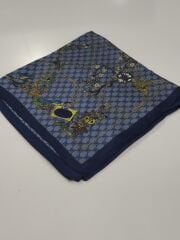 GUCCİ VUAL İPEK ŞAL ÇİÇEKLİ  G BASKILI LACİVERT MAVİ