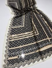 LV KEMER MODEL VUAL İPEK ŞAL KREM SİYAH