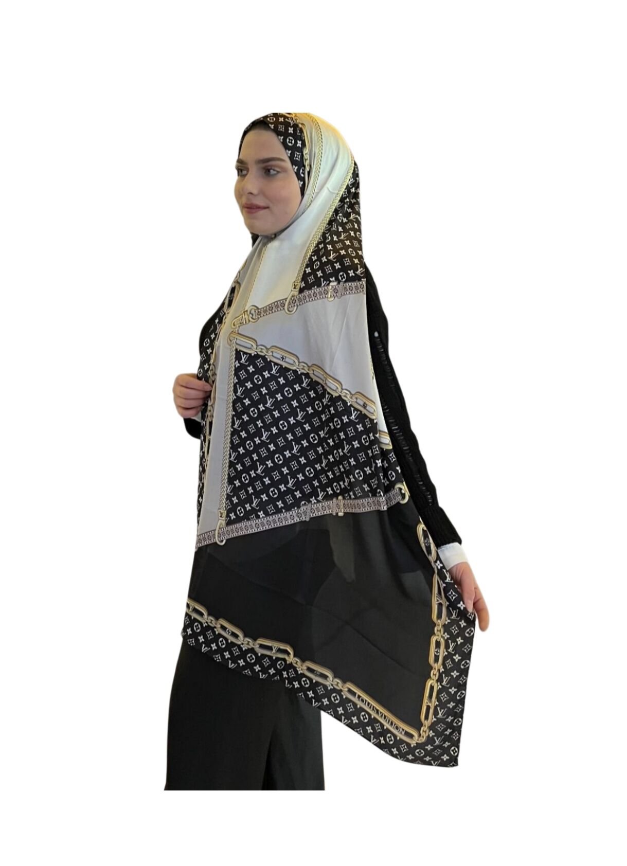 VUAL İPEK ŞAL LV  ZİNCİR MODEL SİYAH GÜMÜŞ