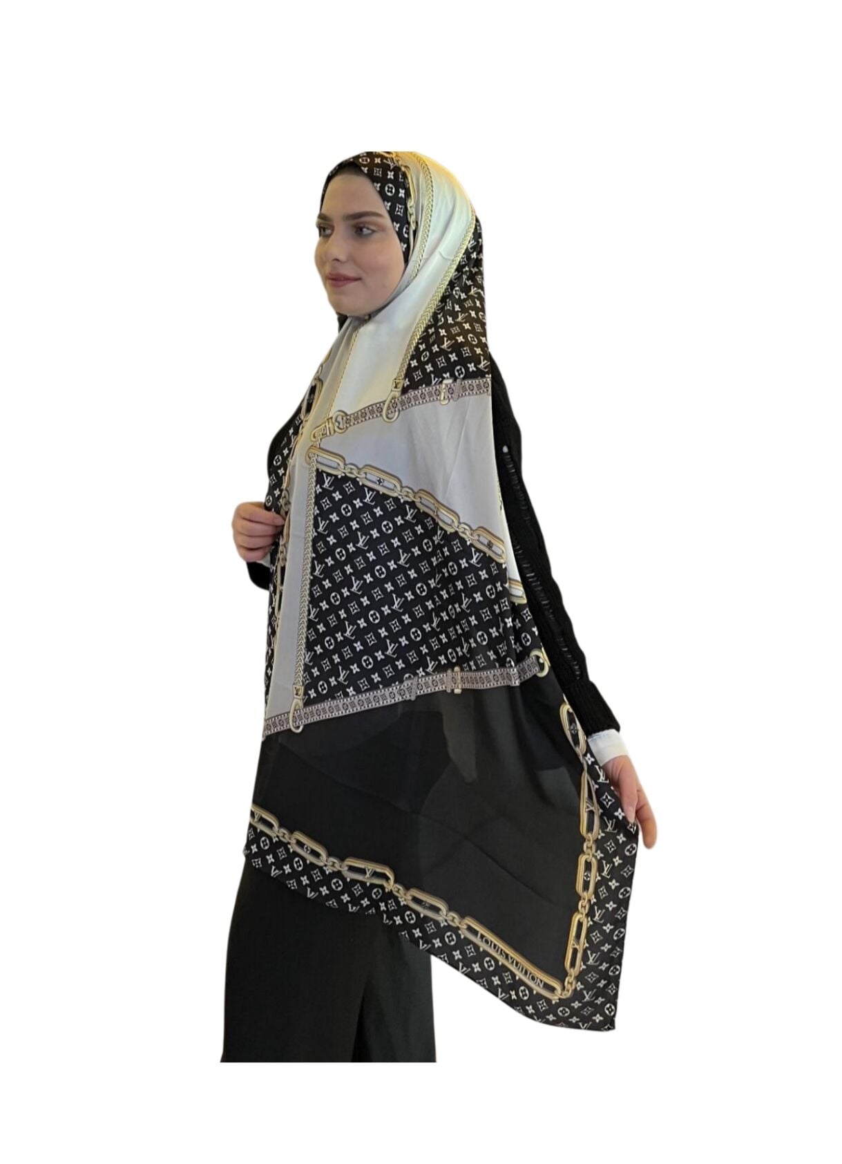 VUAL İPEK ŞAL LV  ZİNCİR MODEL SİYAH GÜMÜŞ