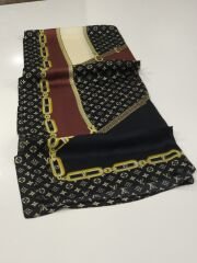 VUAL İPEK ŞAL LV  ZİNCİR MODEL SİYAH BORDO