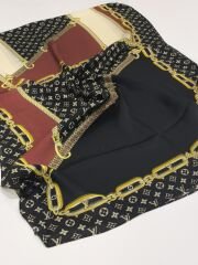 VUAL İPEK ŞAL LV  ZİNCİR MODEL SİYAH BORDO