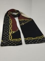 VUAL İPEK ŞAL LV  ZİNCİR MODEL SİYAH BORDO