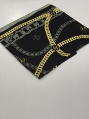 VUAL İPEK ŞAL ZİNCİR LOGOLU GRİ SİYAH