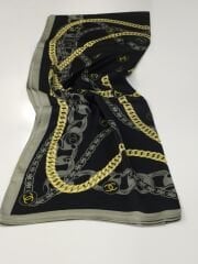 VUAL İPEK ŞAL ZİNCİR LOGOLU GRİ SİYAH