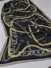 VUAL İPEK ŞAL ZİNCİR LOGOLU GRİ SİYAH