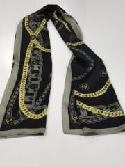 VUAL İPEK ŞAL ZİNCİR LOGOLU GRİ SİYAH