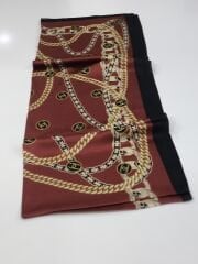 VUAL İPEK ŞAL ZİNCİR LOGOLU  SİYAH BORDO