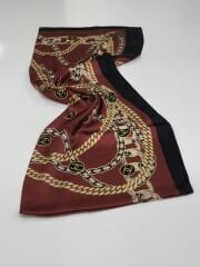 VUAL İPEK ŞAL ZİNCİR LOGOLU  SİYAH BORDO