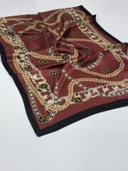 VUAL İPEK ŞAL ZİNCİR LOGOLU  SİYAH BORDO