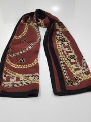 VUAL İPEK ŞAL ZİNCİR LOGOLU  SİYAH BORDO