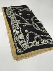 VUAL İPEK ŞAL ZİNCİR LOGOLU  GOLD SİYAH