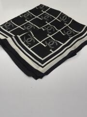 VUAL İPEK ŞAL KARE LOGOLU  SİYAH KIRIK BEYAZ