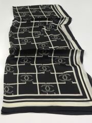 VUAL İPEK ŞAL KARE LOGOLU  SİYAH KIRIK BEYAZ