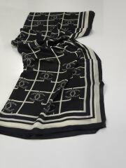 VUAL İPEK ŞAL KARE LOGOLU  SİYAH KIRIK BEYAZ